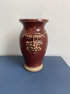 New ListingVintage Handmade Pottery Vase Arts Crafts Antique Burgundy Red Glaze Decor Style
