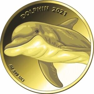 2021 Congo 999 Gold Coin Dolphin Sea Fauna Wildlife WWF 1/100 Oz Pure Gold Proof