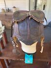 WWII USN NAVY LEATHER FLIGHT HELMET 1943 CAP NAF 1092 Goggles and Display Stand