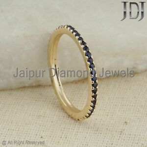 Solid 14k Yellow Gold Ring Natural Blue Sapphire Gemstone Band Stackable Ring