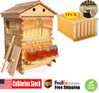 Bee Hive Beekeeping Brood Wooden House Box &7PCS Flowing Auto Beehive Frames set