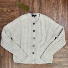 Pure Collection Cashmere Wool Cropped Cable Cardigan Heather Stone Sz 4 NWT NEW