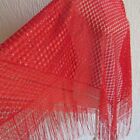 Shawl Poncho Red Lace with Fringe Sheer One Size Fits Most Silver Metallic Hints