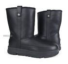 UGG Classic Weather Short Black Leather Fur Boots Womens Size 8 -NEW-