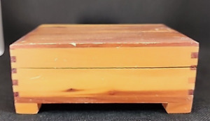 Vintage Hinged Lid Cedar Wood Chest Trinket Jewelry Treasure Box Feet