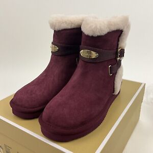 Michael Kors Women’s US Size 7 Tracey Winter Boot Merlot Red Suede Fur Lined