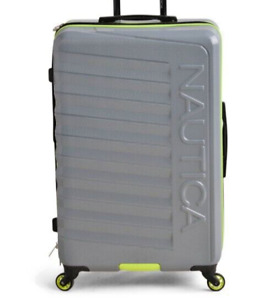 NAUTICA 3pc 21in/25in/29in Gray Striped Logo Expandable Hardcase Luggage Set NWT