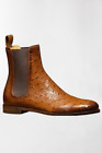 New Men's Handmade Genuine Ostrich texture Leather Chelsea Ankle Boots For Men