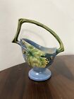 Antique Roseville Pottery Bushberry Basket 369-6 1/2 Blue Art Pottery Vase
