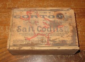 Antique Wooden Advertising Box Red Chicken Image Dried Codfish Gorton's Mass