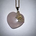 Vintage Avon Rose Quartz Stone Heart Butterfly Pendant Charm Neck Chain Necklace