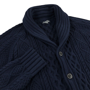 LL Bean Signature Shawl Cardigan Fisherman Sweater Mens XL Heavey Knit Blue NEW
