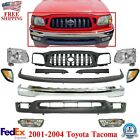 Front Bumper Chrome + Grille Primed Kit + Head Lights For 2001-04 Toyota Tacoma (For: 2003 Toyota Tacoma)