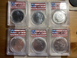 2021 6 Coin Morgan Peace Silver Dollar Set PCGS MS70 Advanced Release Cleveland
