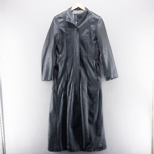 Vtg Major Design Korporation Mens Leather Jacket Small Black Long Length Matrix*