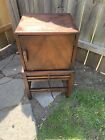 ANTIQUE VINTAGE Wooden Smoking Stand Side Table Tobacco Humidor Copper Lined