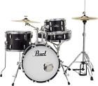 Roadshow Drum Set 4-Piece Complete Kit with Cymbals and Stands, Jet Black (RS584