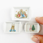 Miniatures Handmade Ceramic Tray Peter Rabbit Bunny Easter Dollhouse Decor Set 3