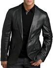 New Elegant Men's Lambskin Real Leather Blazer TWO BUTTON Coat Black Jacket Soft