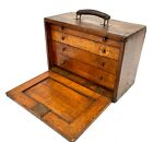 Antique Wooden Oak Engineers Toolbox / Tool Box / Collectors Cabinet With Key