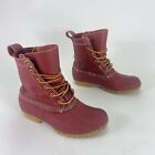 LL Bean Limited Edition Unlined Red Leather Round Toe Lace-up Duck Boots 6 M.