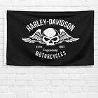 For Harley Davidson Motorcycle Skull Flag 3x5 ft Legendary Banner Garage Sign