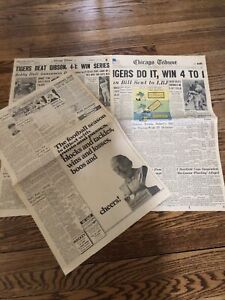 New Listing1968 CHICAGO TRIBUNE WORLD SERIES PAGES “ DETROIT TIGERS DO IT, WIN 4 TO 1”