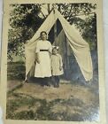 Antique Tinted Photograph Lady w/ Girl at Camp Tent 5x4