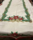 Christmas Tablecloth 58x96” Poinsettias Holly’s Vintage New See Note