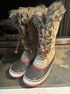 SOREL Joan of Arctic NL1540-227 Tan Leather Waterproof Winter Boots Women 9 READ