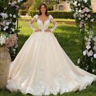 Elegant Wedding Dresses Sweetheart Long Sleeve Lace Applique A Line Bridal Gowns