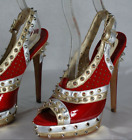 37/6.5❤️ATWOOD ITALY RED GOLD SLIVER LEATHER SUEDE HIGH HEEL PLATFORM SANDALS