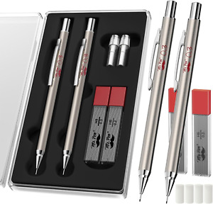 2 Pack Metal Mechanical Lead Pencils 0.3Mm Refillable Metal Drafting Pencil