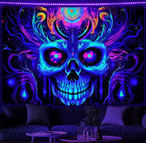 Blacklight Skull Tapestry UV Reactive Tapestries Glow In The Dark Backdrop Ta...