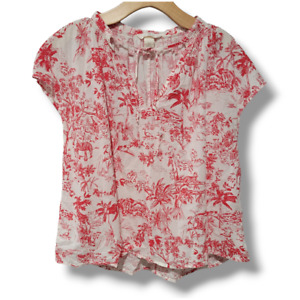 H&M women's cotton tie Collared red & white short sleeve Blouse  - medium