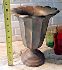 Vintage URN Tulip Vase Scalloped Retro Metal Patina