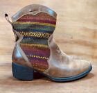 Born Brown Leather Aztec MOE 3 Bootie Boots Cowboy Aztec Ankle Women size 9