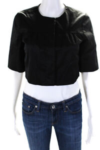 Theory Women's Satin Half Sleeve Cropped Blazer Jacket Black Size S