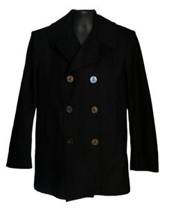 Sterlingwear Anchor Collection Black Double Breasted Wool Pea Coat 38L Mint