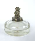 Antique Blown Glass Inkwell With Brass Monkey Hinged Lid