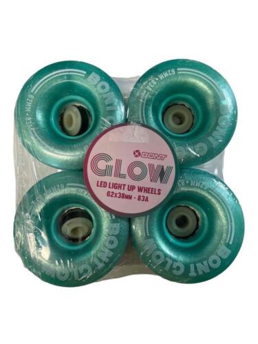 NEW 4 Pack Bont Glow LED Light Up Roller Skate Wheels Misty Teal 62mm 83A