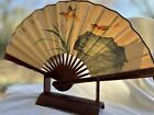 Vintage Japanese Folding Fan 21” Wide X 12” Tall / Bamboo Base 8” Wide, 4” Tall