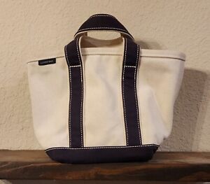 Lands' End Small Canvas Tote With Zipper - Brown And Ivory