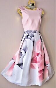 Ted Baker Pink Riina Porcelain Rose Fit Flare Evening Dress Size Uk 8 TB1*