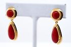 Vintage 18K yellow gold Italy designer coral drop dangle earrings