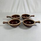 Set of 4 Hull Pottery USA Oven Proof Brown Drip Small Handled Chili Soup Bowls