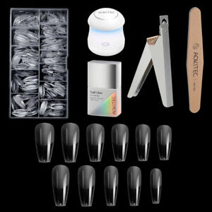 504pcs Full Cover Nail Tips Kit with 4in1 Nail Glue Gel Kit Nail Extension Salon