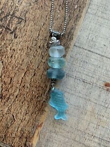 FEIFISH Aqua Recycled Sea Glass Ombre Necklace
