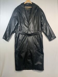 Raffaelo Golden Collection Men's Leather  Trench ￼ Coat Black Jacket Size 42