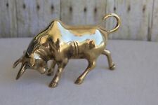 Vintage Polished Hollow Brass Charging Bull Statue Figurine  - 7 1/4